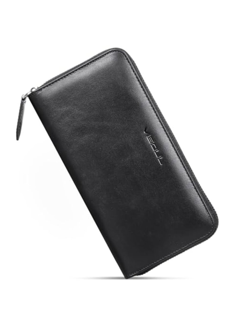 Cowhide Leather Long Zip Clutch Wallet RFID Blocking 12 Card Slots